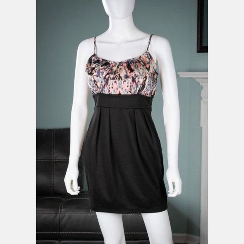 Forever 21 Adorable Dress Sz M Black Knit w Satin Print Upper  Cocktail